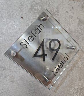 Naambord G8 glas met RVS