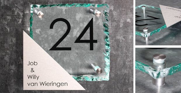 Glas met RVS naambord BG3