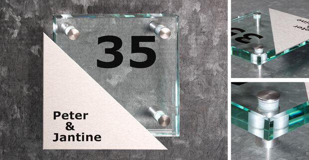 Glas met RVS naambord E21
